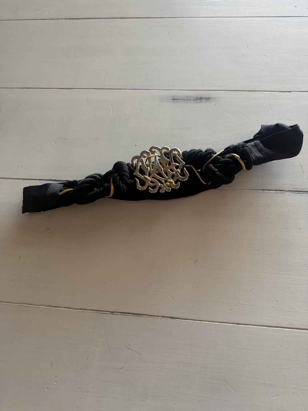 Vintage Black Braided Belt with Gold Accents 90s Y2K Statement Maximalist Glam